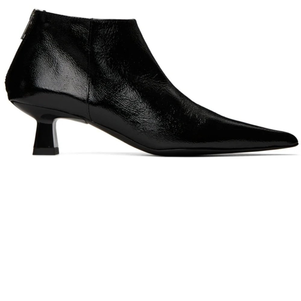 New Ganni Soft Pointy Crop Naplack Back Zip Kitten Heel Black Boots Size 8 US - Picture 2 of 9